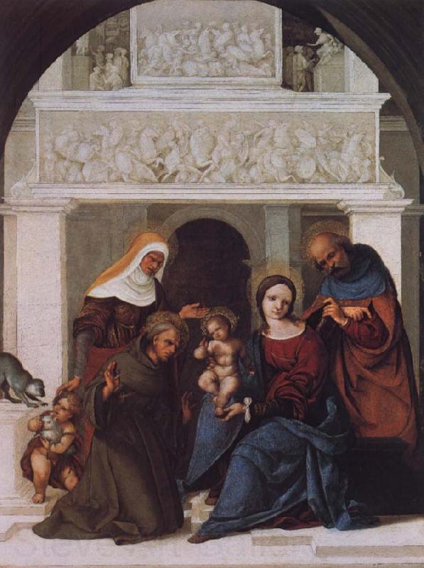 Lodovico Mazzolino The Holy Family with Saints John the Baptist,Elizabeth and Francis Norge oil painting art